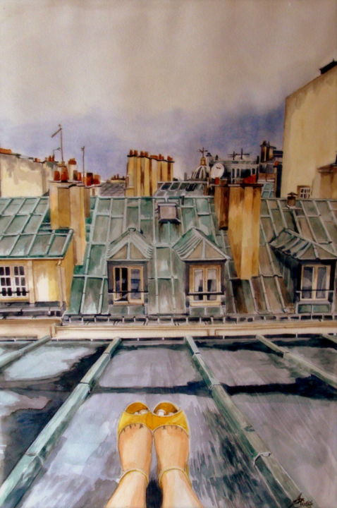 Pintura titulada "París a tus pies" por Aida Rivas, Obra de arte original, Acuarela