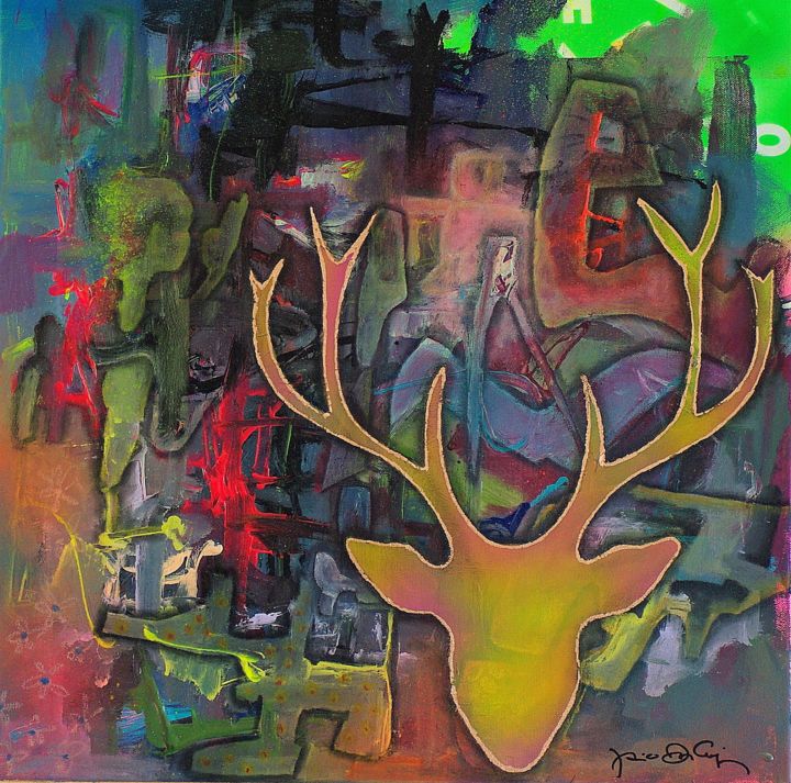Painting titled "Deer Head #1" by Jaio Dos Anjos, Original Artwork, Acrylic