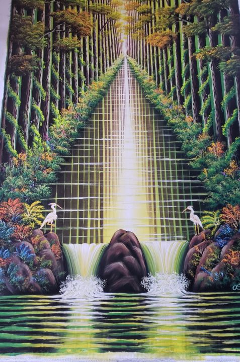 Pintura titulada "manantial en el bos…" por Jairo Arce, Obra de arte original, Acrílico