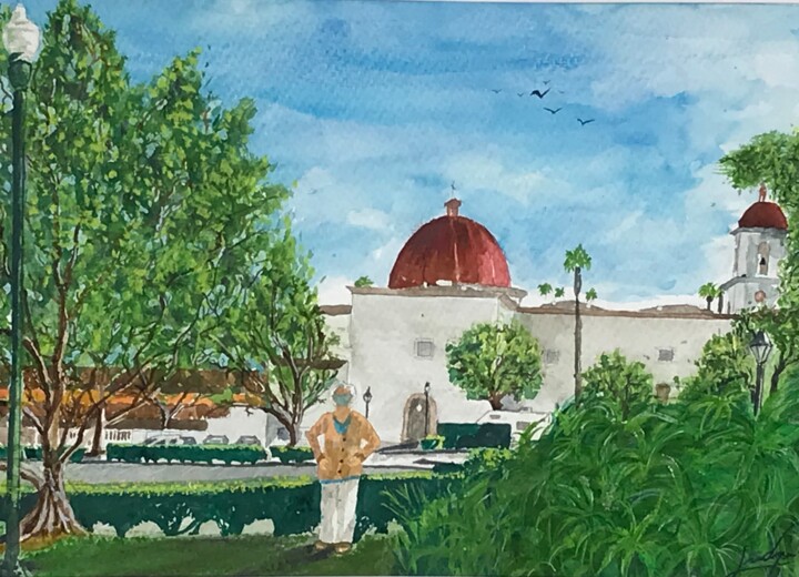 Painting titled "RG MISION CAPISTRANO" by Jairo Duque, Original Artwork, Watercolor