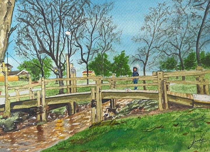 Painting titled "CAMINATA CON MARLEY" by Jairo Duque, Original Artwork, Watercolor
