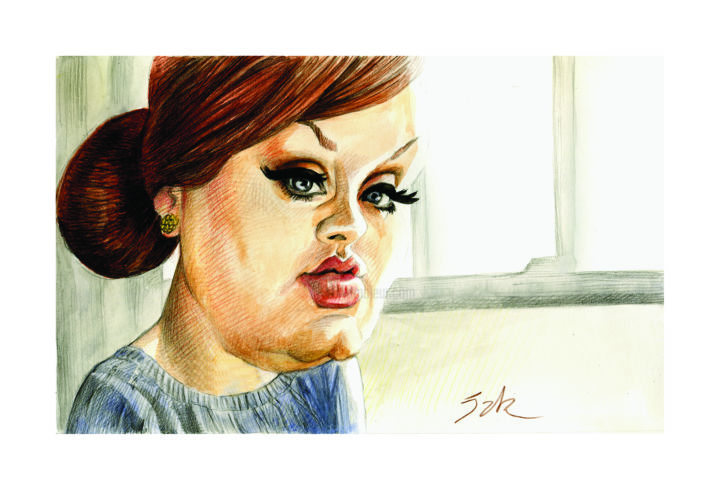 Peinture intitulée "Adèle-Caricature" par Jak Lemonnier, Œuvre d'art originale, Aquarelle