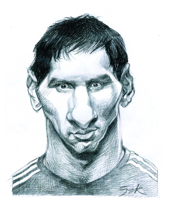 Dessin intitulée "Lionel Messi-Carica…" par Jak Lemonnier, Œuvre d'art originale, Crayon