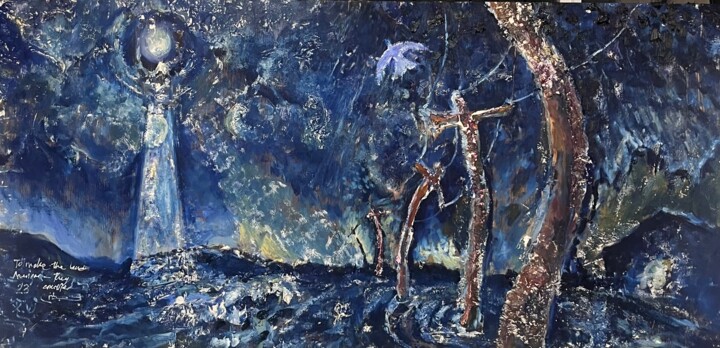 Malerei mit dem Titel "Crucified Land" von Jake Sheykhet, Original-Kunstwerk, Öl