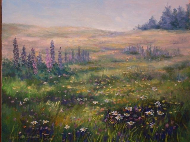 Painting titled "Field of Wildflowers" by Elizabeth Sennett, Original Artwork, Oil