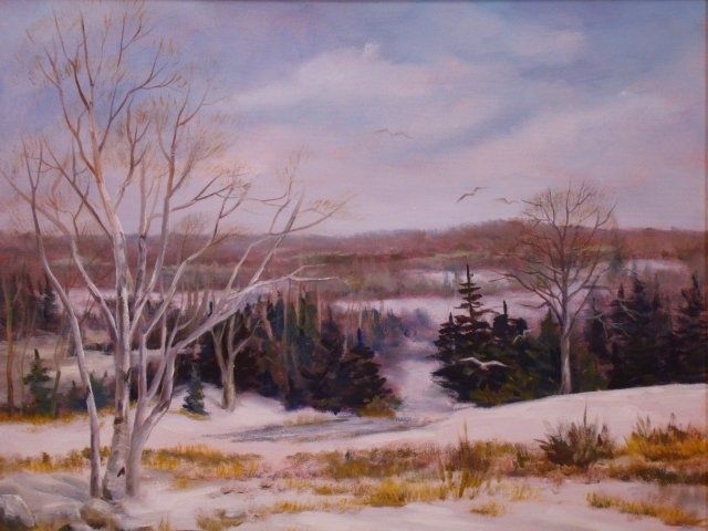 Painting titled "Machias Landscape" by Elizabeth Sennett, Original Artwork, Oil