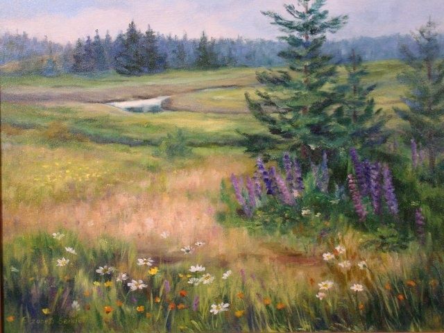 Painting titled "Lupines in Ellsworth" by Elizabeth Sennett, Original Artwork, Oil