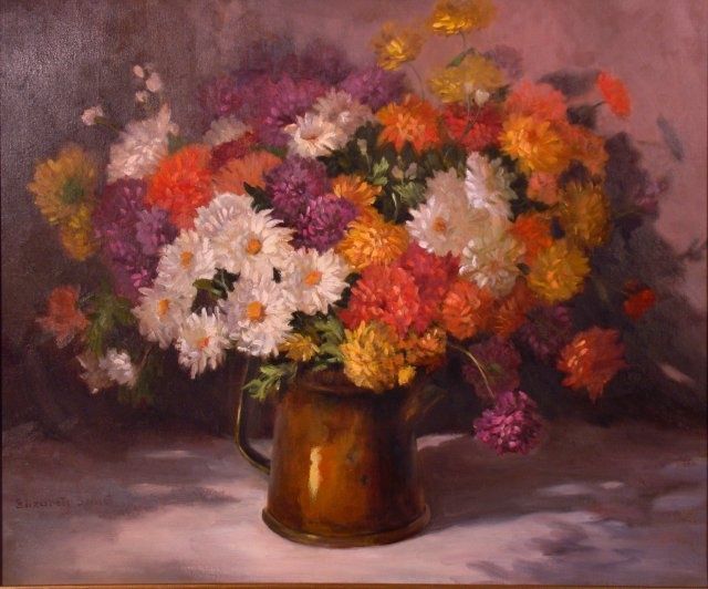 Painting titled "Chrysanthemums" by Elizabeth Sennett, Original Artwork, Oil