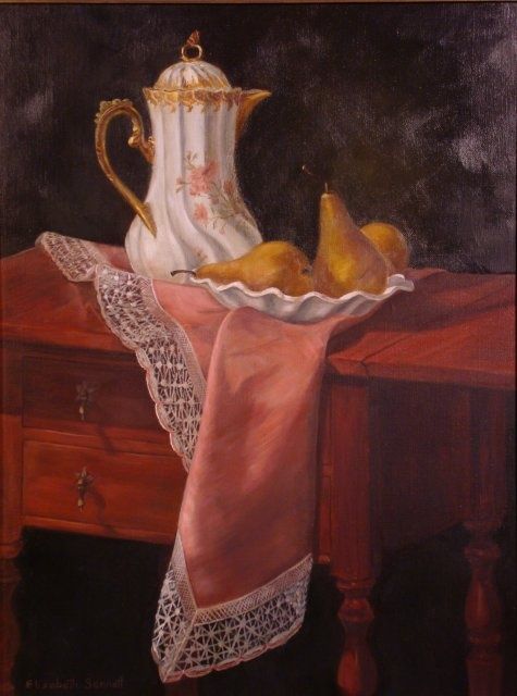 Painting titled "Antique Pitcher and…" by Elizabeth Sennett, Original Artwork, Oil