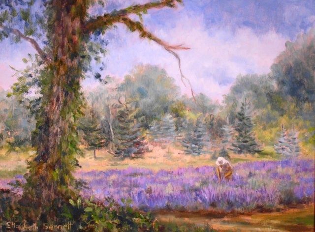 Картина под названием "Old Purple Farm" - Elizabeth Sennett, Подлинное произведение искусства, Масло