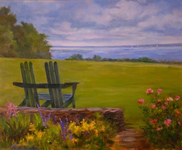 Painting titled "Blithewold Chairs" by Elizabeth Sennett, Original Artwork, Oil