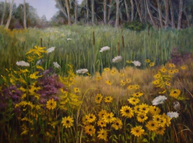 Картина под названием "Maine Wildflowers" - Elizabeth Sennett, Подлинное произведение искусства, Масло