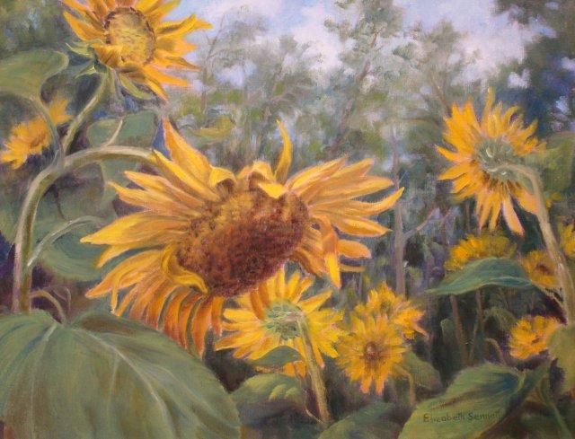 Картина под названием "Sunflowers" - Elizabeth Sennett, Подлинное произведение искусства, Масло