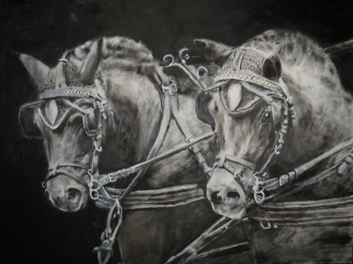 Painting titled "2 driving horses" by Jakob Sørensen, Original Artwork, Oil