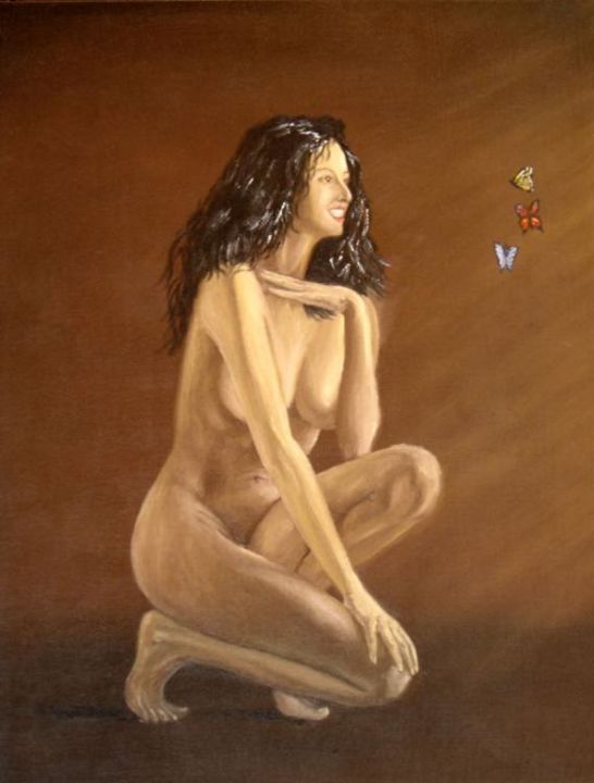 Painting titled "woman with butterfly" by Ivan Lenardic, Original Artwork