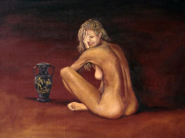 Painting titled "woman with vase" by Ivan Lenardic, Original Artwork