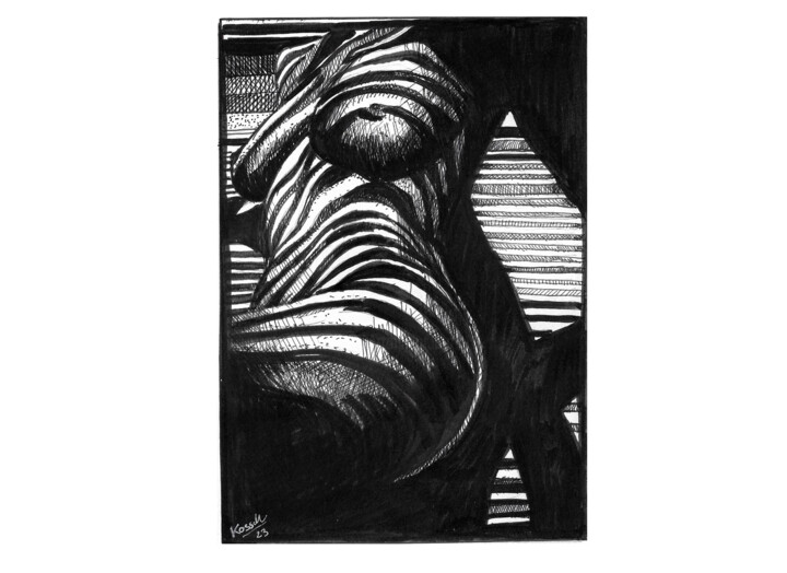 Dessin intitulée "ACT - Zebra" par Jakub Kossakowski (Art After Hours), Œuvre d'art originale, Encre