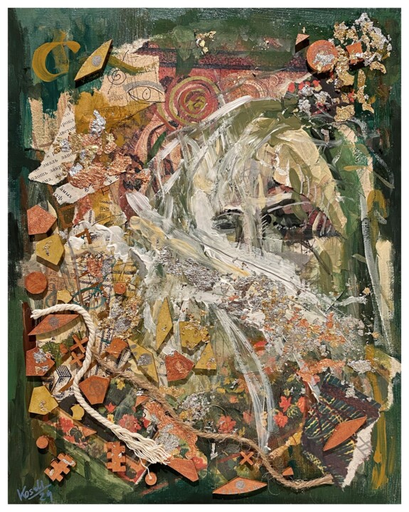 Collages intitolato "COLORS - Green: Tra…" da Jakub Kossakowski (Art After Hours), Opera d'arte originale, Acrilico