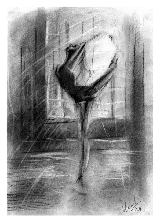 图画 标题为“Dance - 6” 由Jakub Kossakowski (Art After Hours), 原创艺术品, 木炭