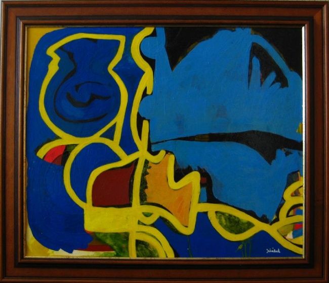Картина под названием "Blue dog" - Jakub Jerabek, Подлинное произведение искусства, Масло