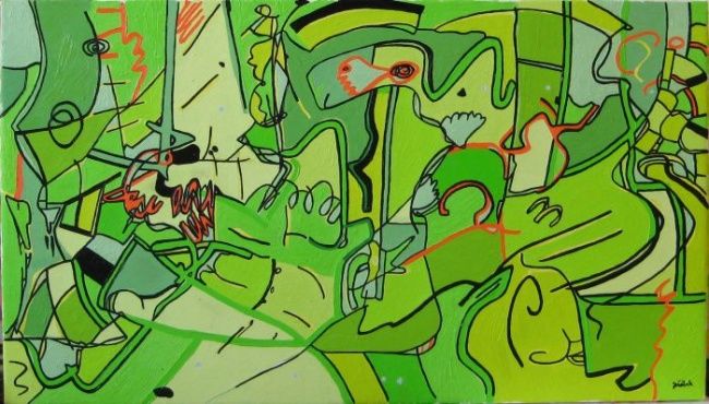 Pittura intitolato "People roaming abou…" da Jakub Jerabek, Opera d'arte originale, Olio