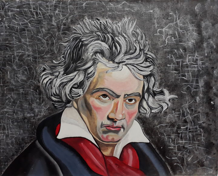 Painting titled "Ludwig Van Beethoven" by J. Alex Blandón, Original Artwork, Oil