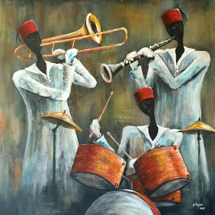 Malerei mit dem Titel "My moroccan Jazz ba…" von Jamal El Hajoui, Original-Kunstwerk, Acryl