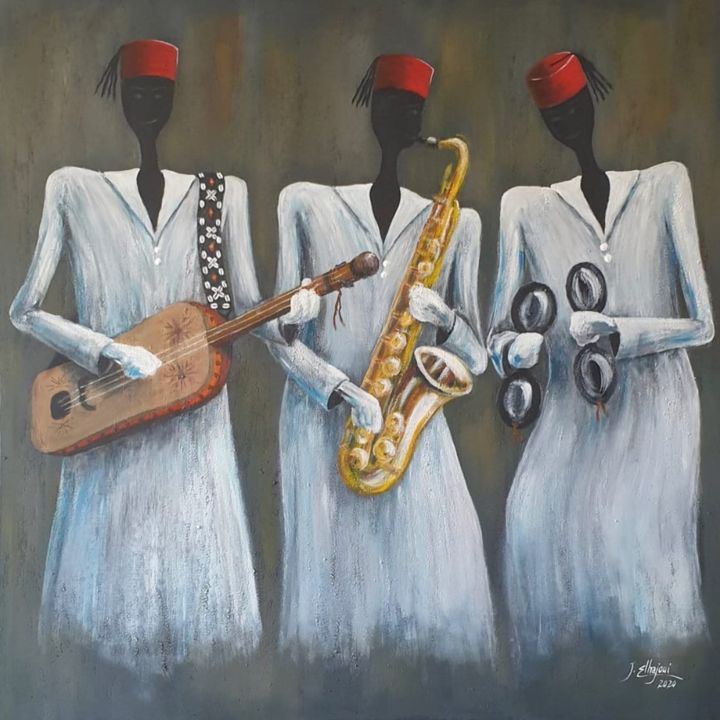 Peinture intitulée "Jazz Gnawa" par Jamal El Hajoui, Œuvre d'art originale, Acrylique