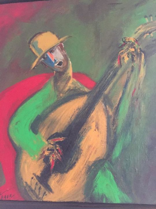 Painting titled "Guitariste" by Jamal Hmam, Original Artwork, Oil