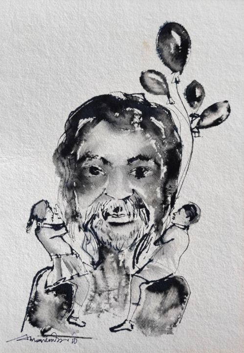 Картина под названием "The Father Pleasure" - Jamender Roy, Подлинное произведение искусства, Акварель
