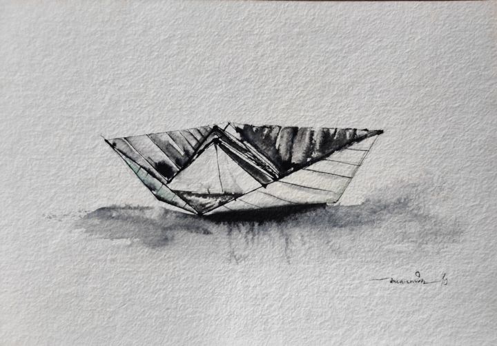 Картина под названием "Boat" - Jamender Roy, Подлинное произведение искусства, Акварель