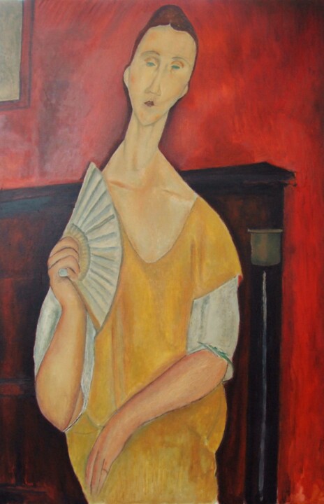 Painting titled "MODIGLIANI Woman wi…" by James Bagatel, Original Artwork, Oil Mounted on Wood Stretcher frame