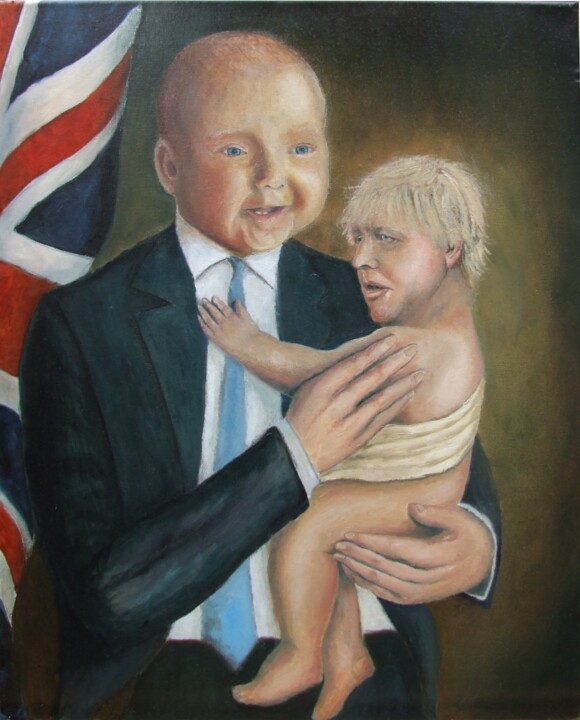 Painting titled "Parody of BORIS JOH…" by James Bagatel, Original Artwork, Oil Mounted on Wood Stretcher frame