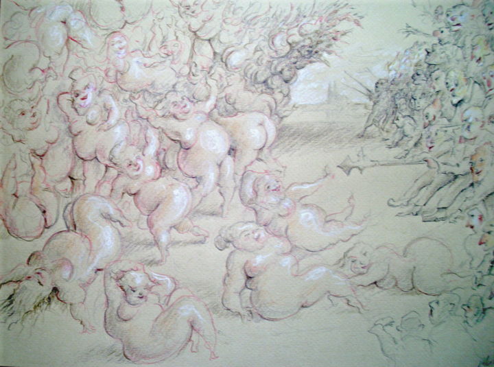 Drawing titled "Attila et les 11000…" by James Block, Original Artwork
