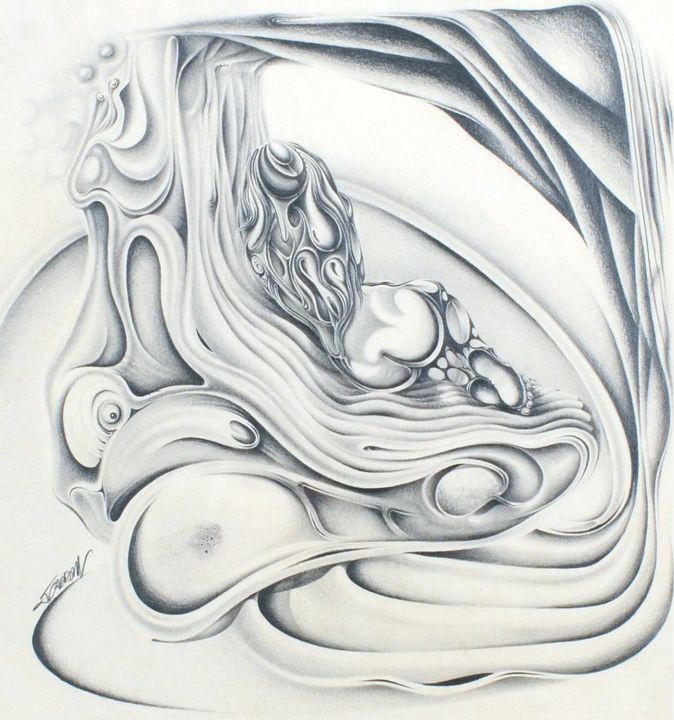 Σχέδιο με τίτλο "Internally" από James Carroll, Αυθεντικά έργα τέχνης, Μολύβι