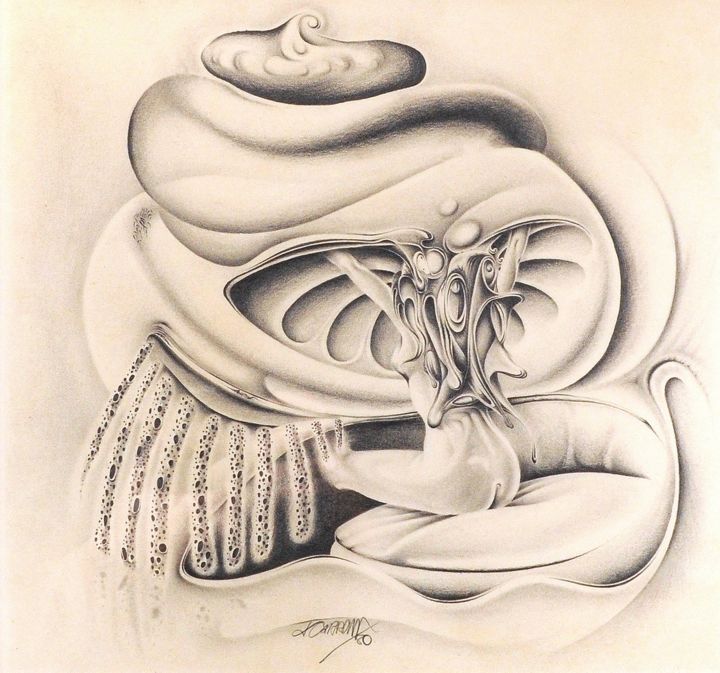 「Woman in pod」というタイトルの描画 James Carrollによって, オリジナルのアートワーク, 鉛筆