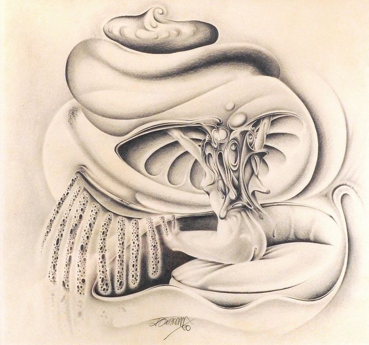 Drawing titled "Woman in pod" by James Carroll, Original Artwork, Pencil