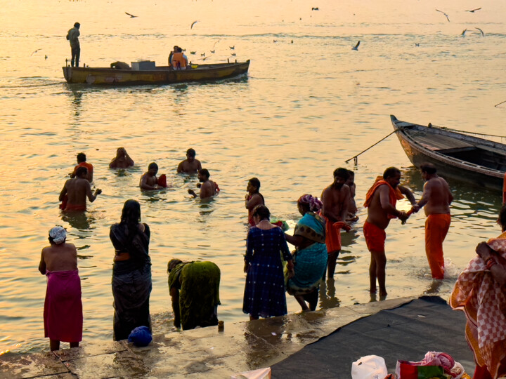 Photography titled "Bathing in Ganges,…" by James Gritz, Original Artwork, Digital Photography