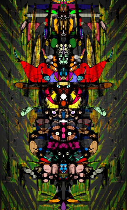 Digital Arts titled "Totem In Bamboo.png" by Məˈnæsə, Original Art, Digital Painting