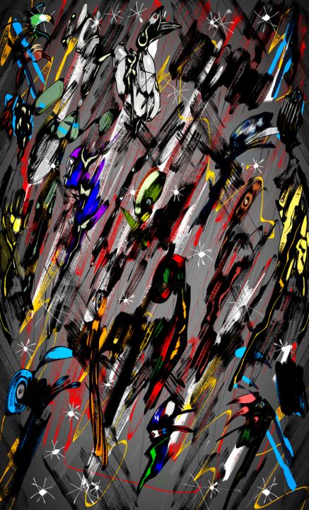 Digital Arts titled "Crashing Stars.png" by Məˈnæsə, Original Art, Digital Painting