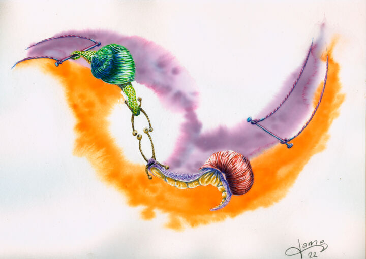 Peinture intitulée "Les trapézistes" par James Orain, Œuvre d'art originale, Aquarelle