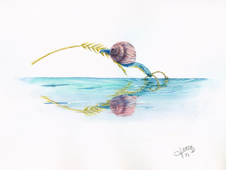 Peinture intitulée "Narcisse" par James Orain, Œuvre d'art originale, Aquarelle
