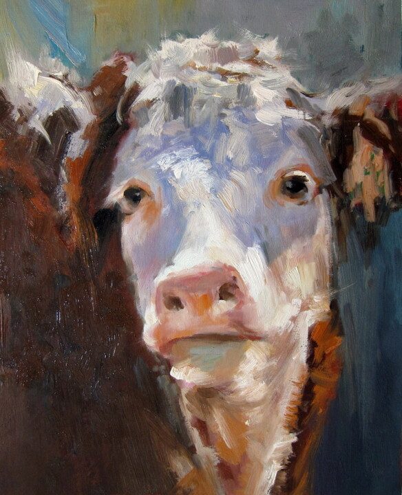 Painting titled "Cow #202" by James Shang, Original Artwork, Oil
