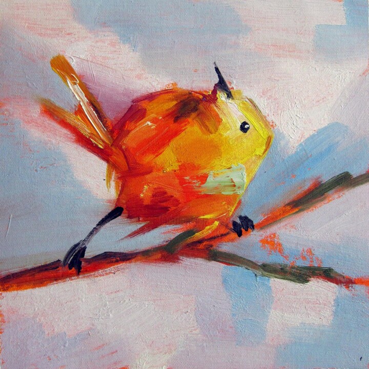 Painting titled "Sparrow #105" by James Shang, Original Artwork, Oil Mounted on Wood Stretcher frame