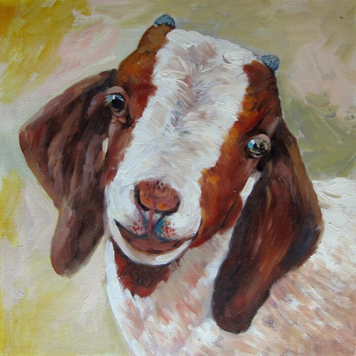 Painting titled "Sheep #202" by James Shang, Original Artwork, Oil Mounted on Wood Stretcher frame