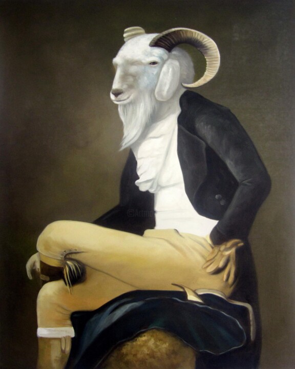 Peinture intitulée "Pet dressed Goat Po…" par James Shang, Œuvre d'art originale, Huile Monté sur Châssis en bois