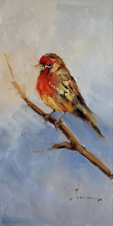 Painting titled "Sparrow #207" by James Shang, Original Artwork, Oil Mounted on Wood Stretcher frame