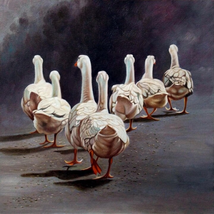 Peinture intitulée "Goose 002D" par James Shang, Œuvre d'art originale, Huile Monté sur Châssis en bois