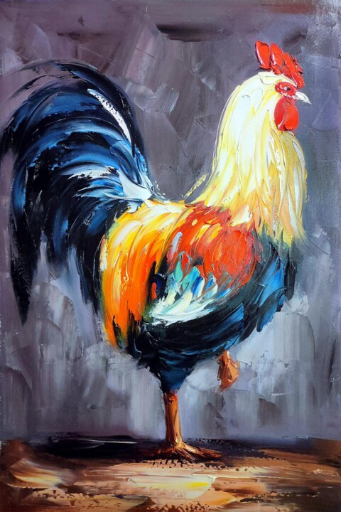 Pintura titulada "Cock 301D" por James Shang, Obra de arte original, Oleo Montado en Bastidor de camilla de madera