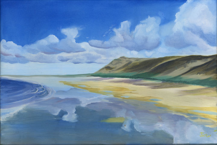 Painting titled "Rhossili Reflections" by James Potter, Original Artwork, Oil
